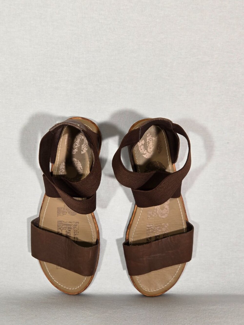 SOREL Ella BOHO Brown Leather & Elastic Gore Straps Gladiator Sandal Women Sz. 8 - Picture 14 of 17